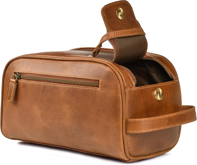 LEATHER VILLAGE Genuine Leather Toiletry Travel Bag With Waterproof Lining - Sun Tan | King-Size Handcrafted Vintage Dopp Kit Bag, Shaving & Bathroom Organizer, Gift for Men & Women - Image 9