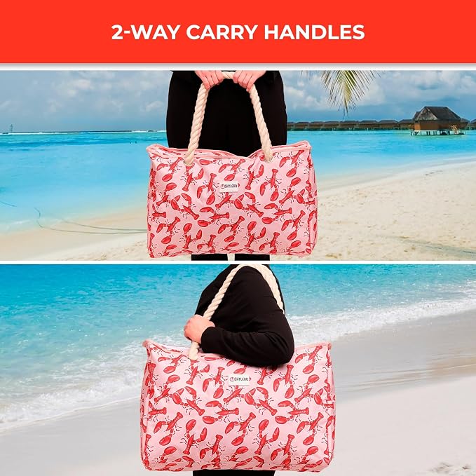 Beach Bag and Pool Bag Has Cooler Pocket, 7 Pockets Total, Zip Top. Family Size Waterproof Beach Tote - Image 8