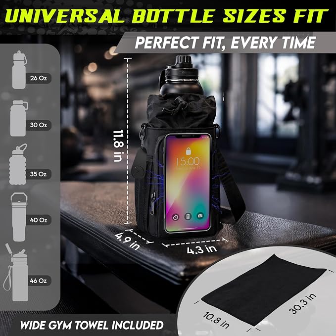 Magnetic Gym Bag & Magnetic Water Bottle Holder Set - 40oz Insulated Stainless Steel Bottle, Microfiber Towel, Cross Body Strap & Phone Holder Magnet - Gym Bag Essentials for Fitness, Work & Travel - Image 6