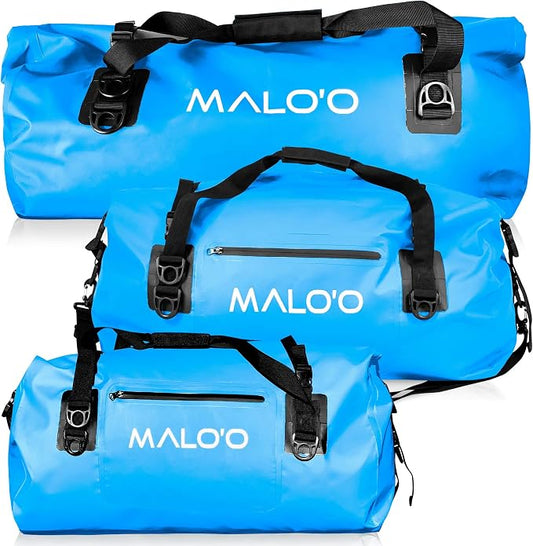 Malo’o Waterproof Dry Duffel, Heavy-Duty Roll Top Waterproof Gear Bag with Shoulder Strap & Molle Loops, Marine Duffel for Kayaking, Boating, Camping, Beach & Travel, Blue, 60L by Maloo
