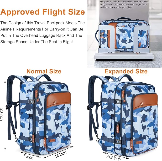 Lumesner 40L Expandable Carry On Travel Backpack with 4 Packing Cubes | Flight Approved, Fits 17 inch Laptop, Water-resistant, Suitcase Backpack, Business Weekender Luggage, Gift for Men & Women - Image 3