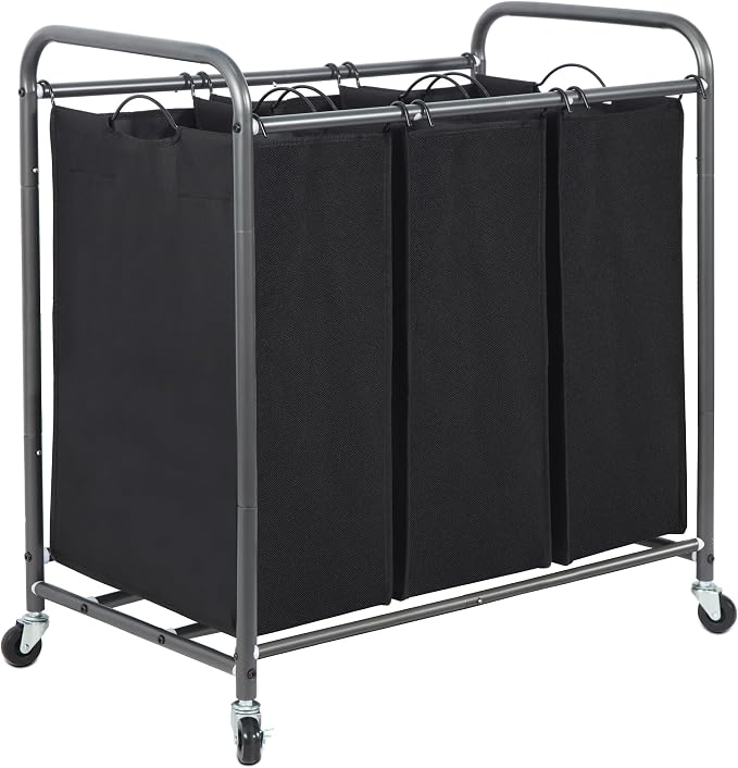 STORAGE MANIAC 3 Section Laundry Sorter, 35.6 Gal (135 L) Laundry Hamper Cart with Heavy Duty Rolling Lockable Wheels and Removable Bags, Clothes Organizer Basket Separator Hamper, Black by STORAGEMANIAC