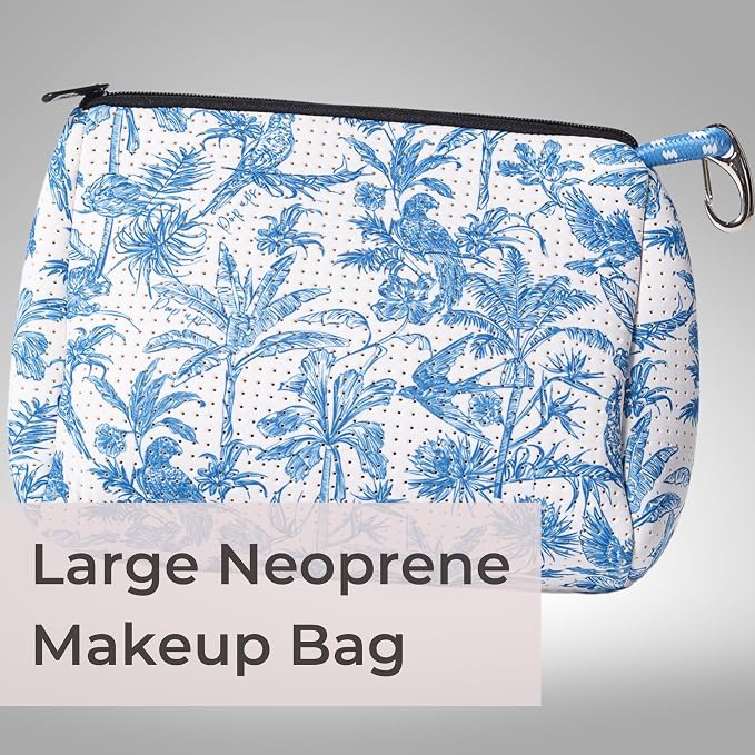 POPUPS Large Makeup Bag with Zipper - Waterproof Neoprene Cosmetic Bag 7.7 x 10.75 x 5 inches (Toile) - Image 2