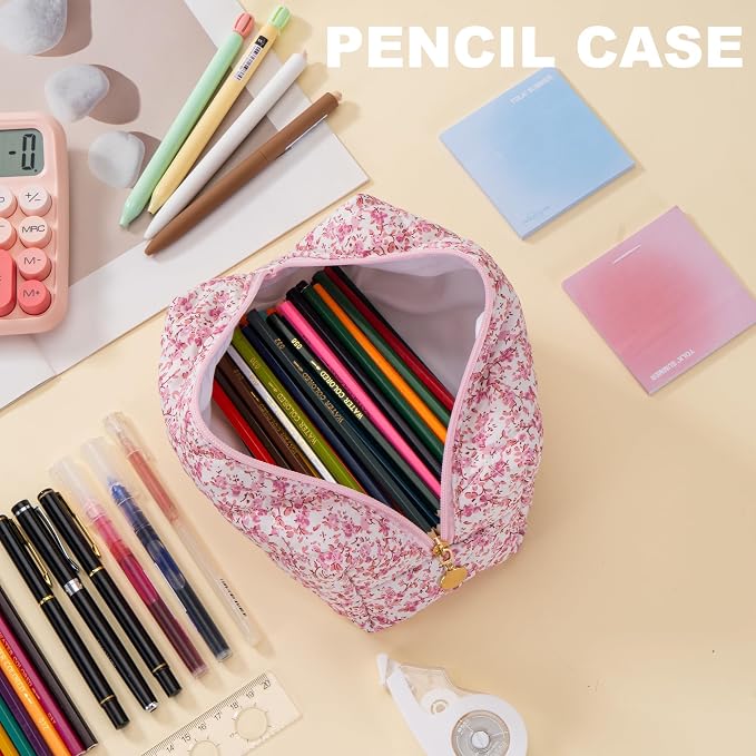 Makeup Bag Travel Toiletry Bag for Women, Small Cosmetic Bags Cute Quilted Cotton Makeup Pouch for Purse Emergency Bag Pencil Case Accessory Bag, Baby Pink - Image 6