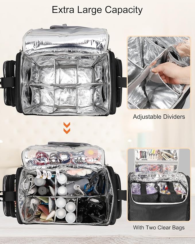 Relavel Rolling Makeup Train Case with Large Makeup Case, Hairstylist Traveling Bags with 5 Small Clear Bags, Cosmetology Case on Wheels, Hair Tools and Cosmetics Storage Organizer Trolley Suitcase - Image 4