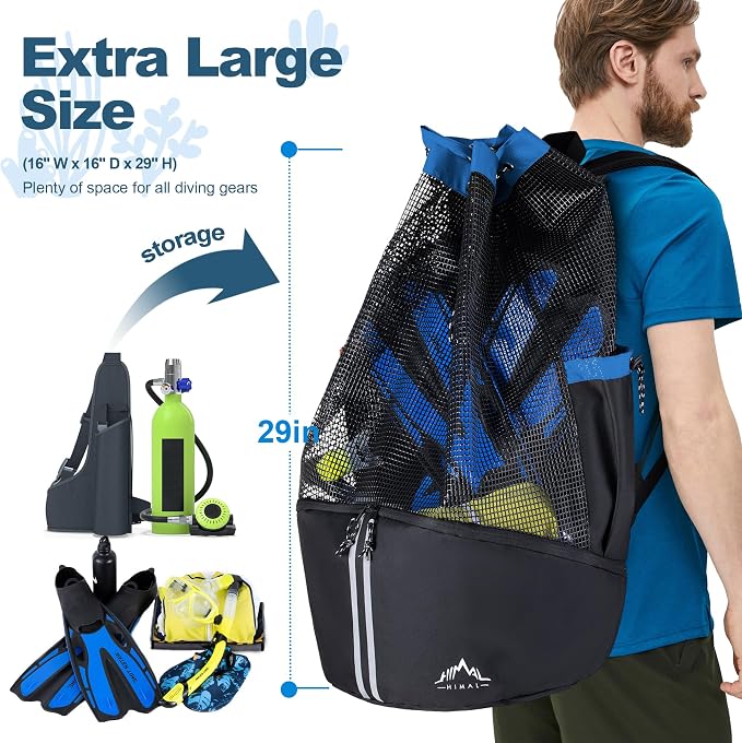 GoHimal XL Mesh Dive Bag for Scuba Diving & Snorkeling Gear | For Snorkel, Fits Long Fins, Mask Holder, Lightweight, Quick Dry - Image 2