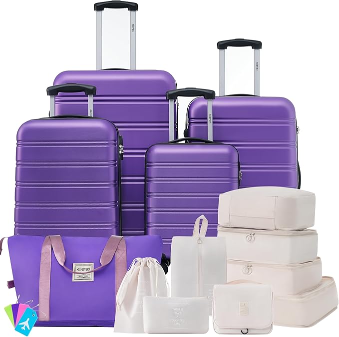 Merax Luggage Sets 13 Piece Suitcase Set 16/20/24/28 IN,Carry on Luggage and Travel Bag TSA Lock Expandable,Hard Case Luggage with Spinner Wheels,Purple by Merax