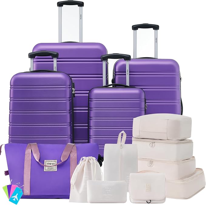 Merax Luggage sets of 13 Piece 16 20 20 28 IN Carry on Luggage Hard Case Purple Luggage Expandable Checked Luggage Suitcase Set with Wheels by Merax