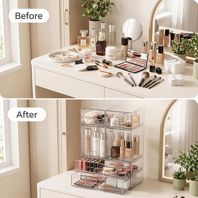 Clear Stackable Storage Drawers: Baby Bottle Storage Organizer, Acrylic Bottles Station Organizer Container for Countertop, Vanity, Bathroom, Cabinet Organization - 6 Pack - Image 6