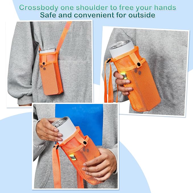 Mumufy Water Bottle Sling Holder Crossbody, Adjustable Strap Carrier with Zipper Pouch, Lightweight Nylon Hands-Free Bag for Hiking, Running, Gym, Workout, Camping, Travel - Image 6