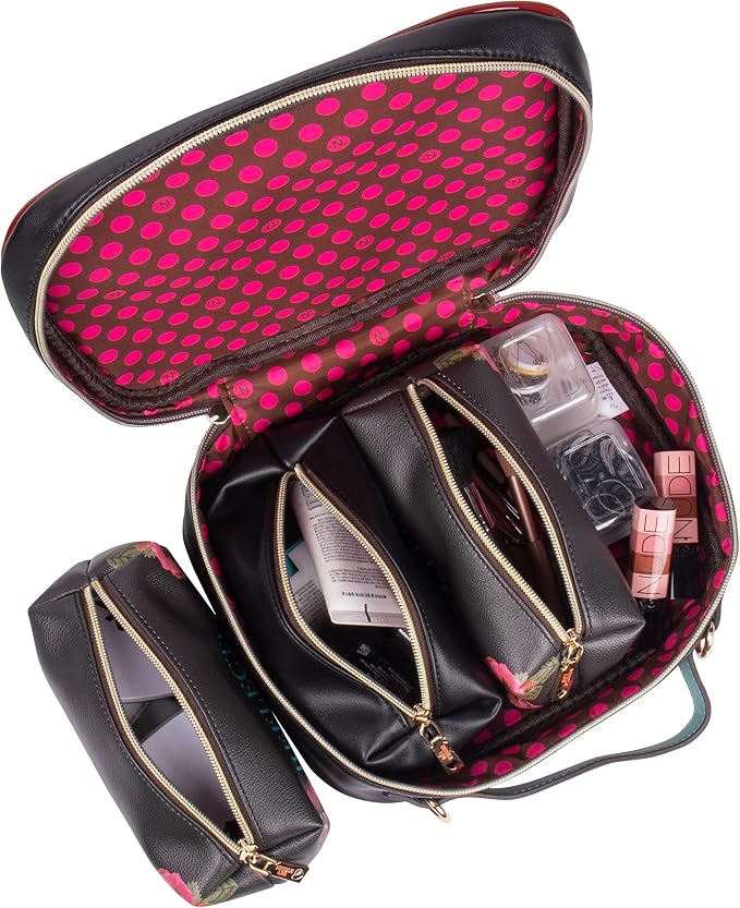 Nicole Lee Travel Handbag Crossbody Set with 3 Fashion Print Makeup Pouches, Women's Cosmetic Toiletry Organizer (Love Me Half) - Image 6