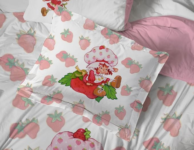 Strawberry Shortcake Twin Comforter Set 5 Piece Kids Bedding, Pink | Bed in a Bag, Comforter Sheets Sham Pillowcase, Official Brand, Soft Microfiber, Machine Washable, Easy Care, Girls Gift - Image 3