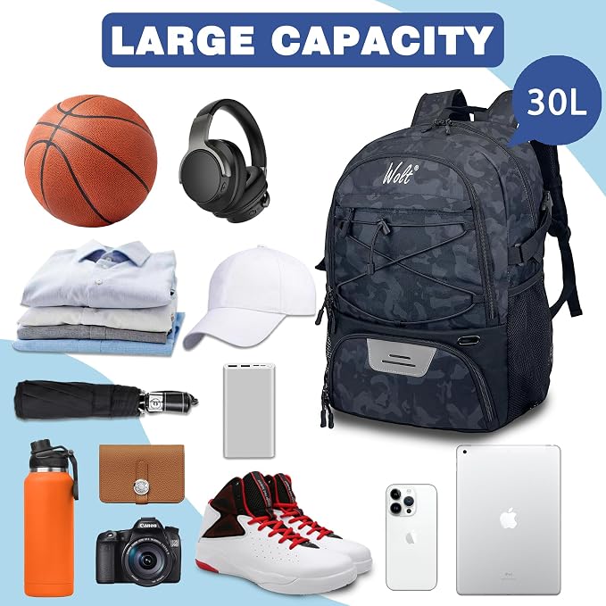 WOLT Basketball Backpack Large Sports Bag with Separate Ball Holder & Shoes Compartment, Best for Basketball, Soccer,Gym - Image 6