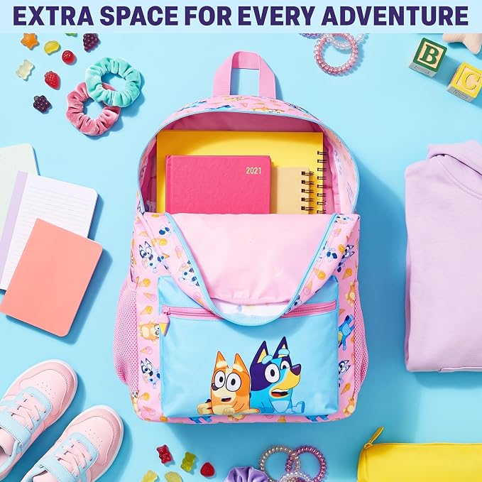Get Trend Bluey Girls Backpack, Lunch Bag, Pencil Case, Water Bottle | 4 Piece Set, 18 inch Bookbag, Insulated Lunch Bag, Pencil Pouch & 16.9 fl oz BPA-Free Water Bottle, School, Gifts for Girls - Image 7