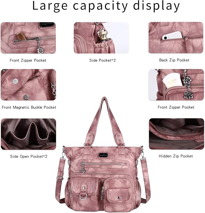 Angelkiss Purses Handbags for Women PU Tote Satchel Bags for Women Pockets Shoulder Bags… | PU - Image 6