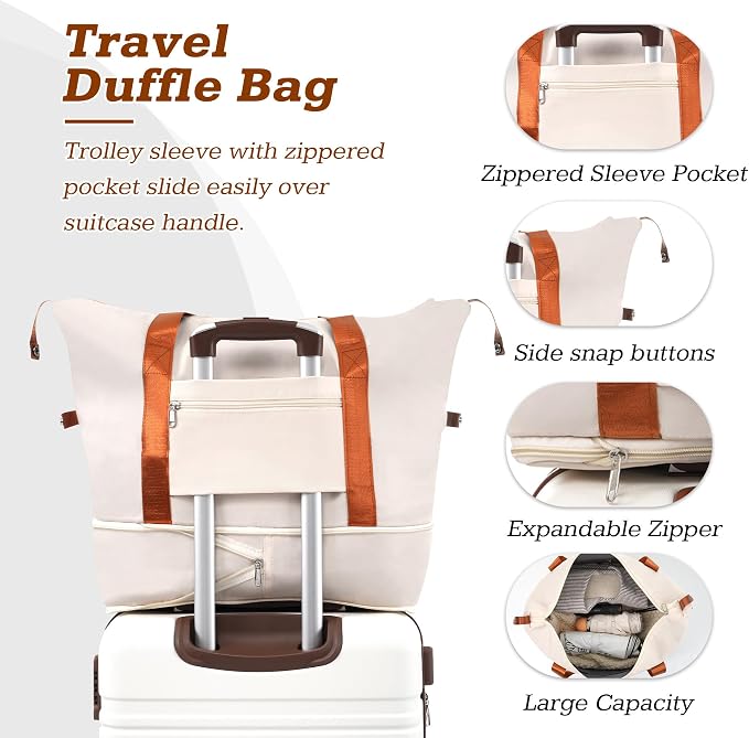 Merax Suitcase Set 28 inches Expandable Luggage with TSA Lock Spinner Wheels Hardshell Lightweight Vintage Luggage with Travel Bag,White - Image 4