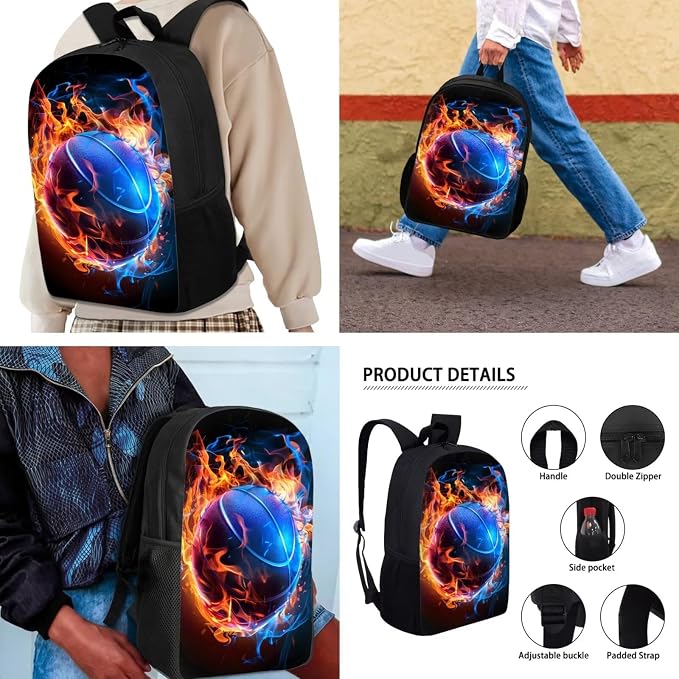 Mumeson Basketball Backpack Water Resistant School Bag Outdoor Casual Rucksack School Bag and Lightweight Lunch Bags Portable Pencil Case Back to School Supplies - Image 4