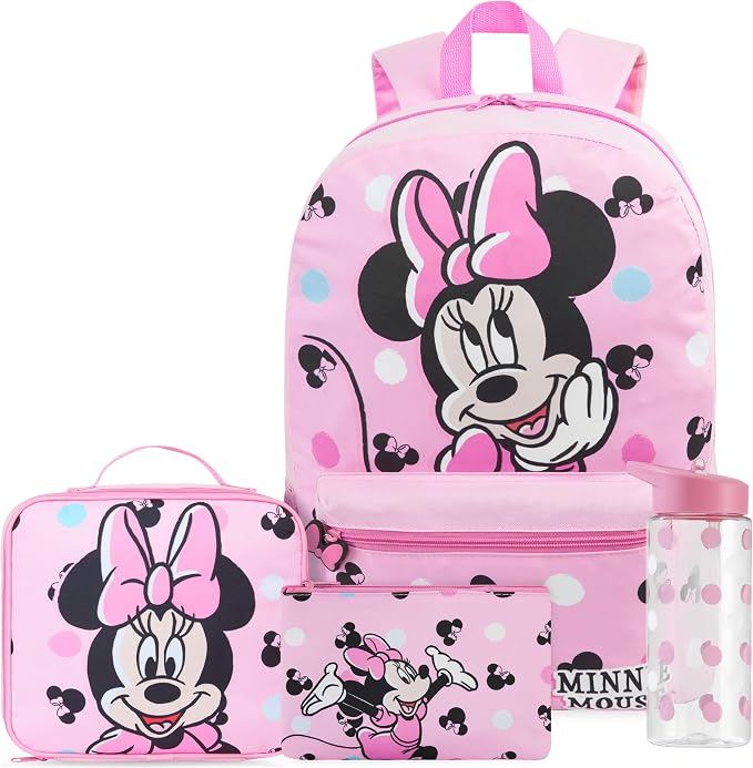 Get Trend Disney Minnie Mouse Kids Backpack 4 Piece Set | 18 inch Bookbag, Insulated Lunch Bag, Zipped Pencil Case & BPA-Free Water Bottle for School & Travel, Gifts for Girls by GetTrend