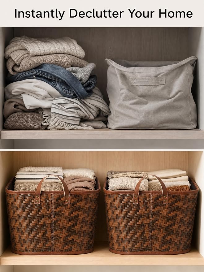 BROWNLILY Oversized Storage Baskets Laundry Hampers with Structured Frame & Supported Bottom, Extra Large Closet Bins for Shelves Blankets Car Bedroom Bathroom Organizers (Pack of 4, Brown) - Image 4