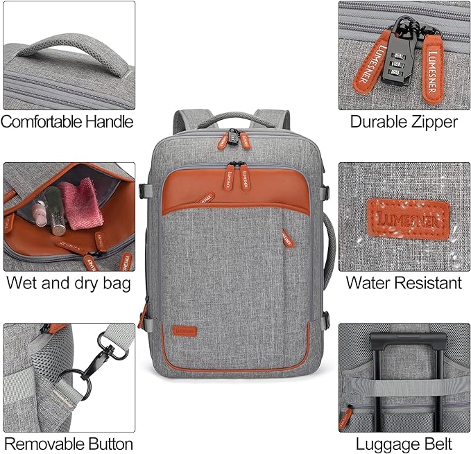 Lumesner 18" Expandable Carry On Travel Backpack With 4 Packing Cubes | Flight Approved, Fits 15.6 Inch Laptop, Water-Resistant, Suitcase Backpack, Business Weekender Luggage, Gift For Men & Women - Image 6