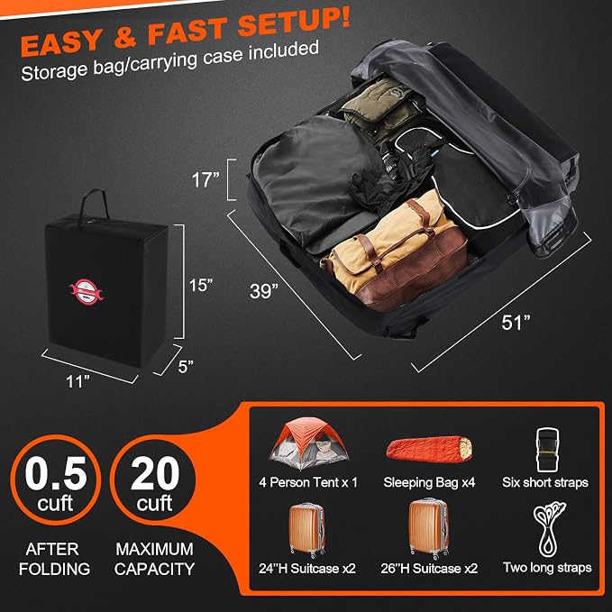 Sailnovo Car Rooftop Cargo Carrier Roof Bag, 21 Cubic feet Waterproof Roof Cargo Carrier fit car Without Luggage Rack - Vehicle Soft Shell Roof Cargo Box with Tie-Down Strap - Image 4