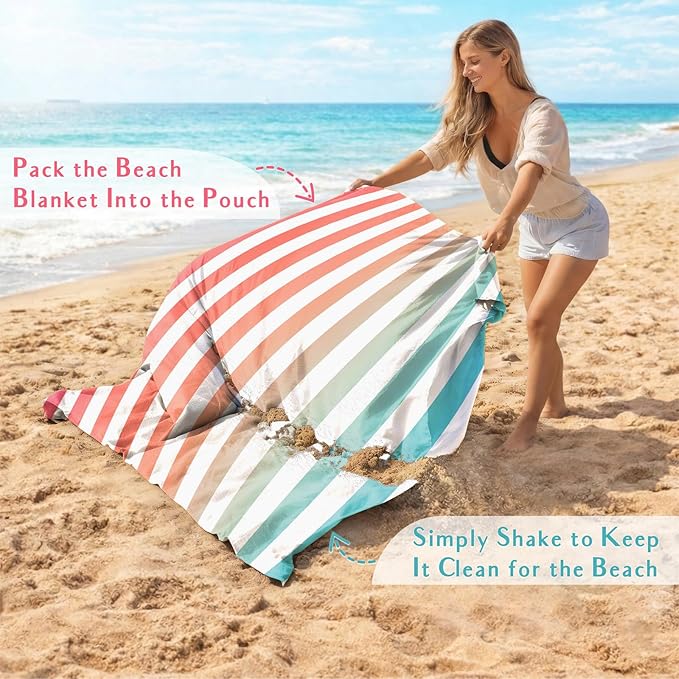 AlphaBeing Beach Blanket Waterproof Sandproof, Extra Large Beach Mat for 1–8 Adults, Oversized Picnic Blanket with 4 Stakes & Storage Bag, Essential Beach Gear for Travel - Image 4