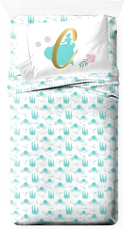 Jay Franco Kids Sheet Set with Fitted, Flat Sheets & Pillow Cover - Ultra-Soft Bedding with Pillowcase for Room Decor, Blue - Princess Cinderella, 3 Piece Twin by JayFranco