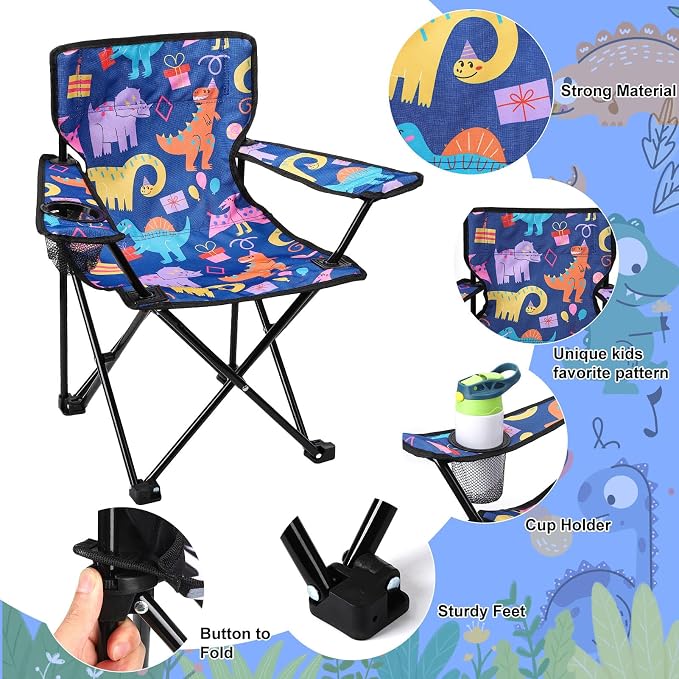 KABOER Kids Outdoor Folding Camping Chair with Cup Holder Carrying Bag | Portable Camping Chair for Beach Picnic Camping Travel Lawn Ages 3-10 - Image 3