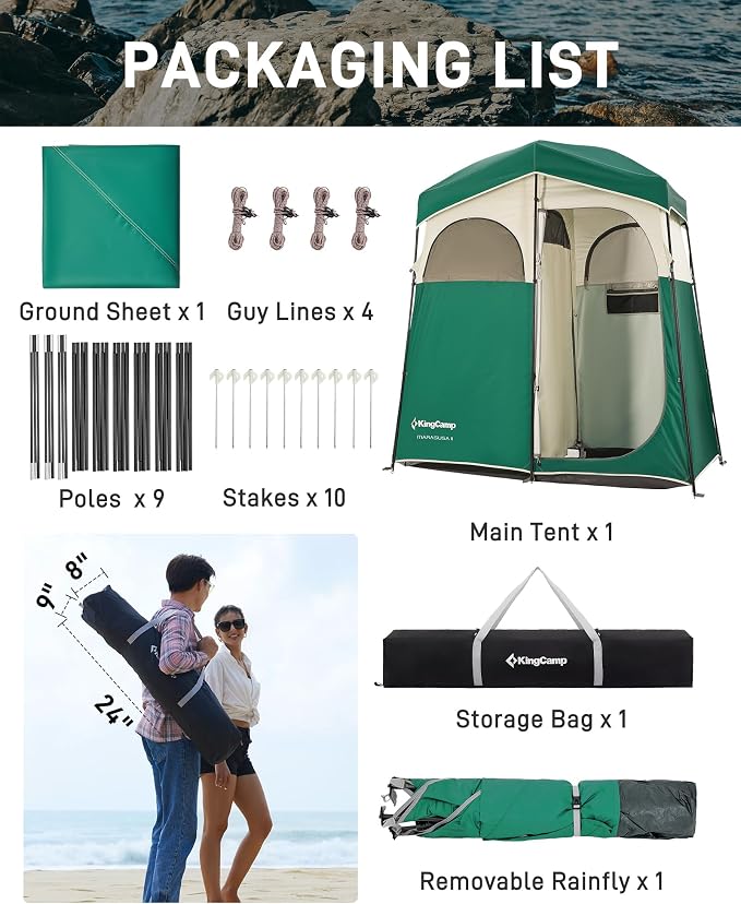 KingCamp Shower Tent, Portable Privacy Tent Outdoor Camping 1/2 Room Toilet Tents with Shower Bag & Dressing Room for Beach, Camping & Hiking - Image 8