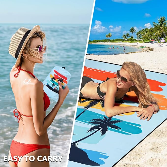 HIHOHO Beach Blanket Waterproof Sandproof Extra Large Beach Mat 79" X 83"/120"x108"for 1-8 Adults Quick Drying Durable Outdoor Picnic Mat for Beach Travel Camping Hiking - Image 4