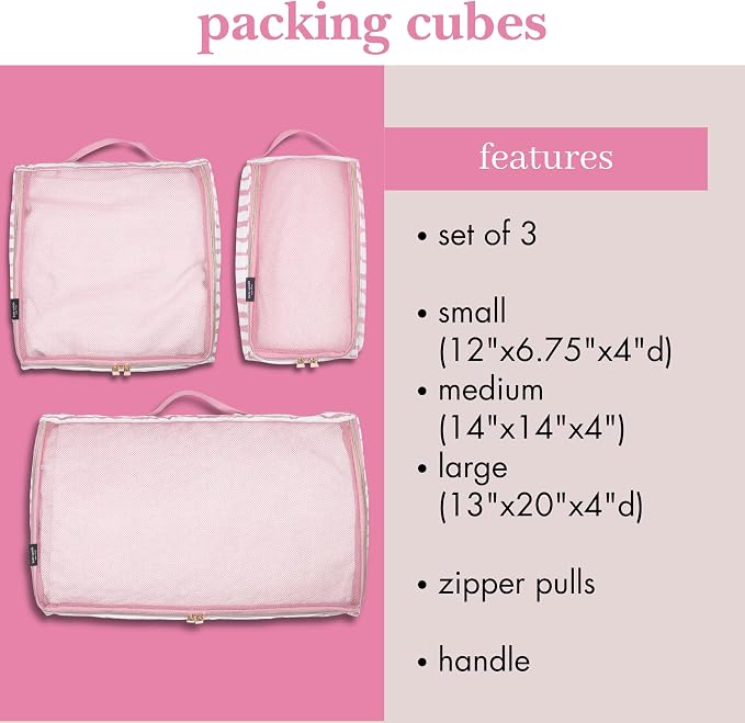 kate spade new york Packing Cube Set of 3, Goddess Stripe | Pack of Luggage Organizers in 3 Sizes with Mesh Windows, Zipper Closures, and Carry Handles for Travel - Image 5