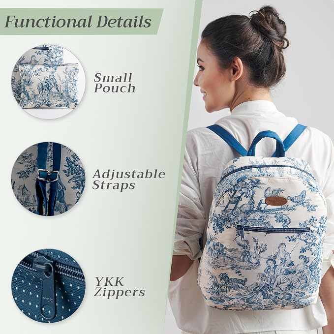 Maison d' Hermine Backpack for Women Men Cotton Shoulder Multipurpose Rucksack with Small Pouch Lightweight Multi Pocket Bag for Travel Work Beach Perfect for Spring Summer (The Miller - Blue) - Image 4
