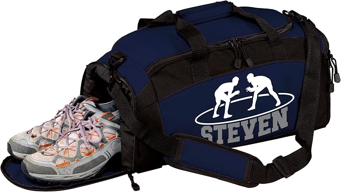 Personalized Wrestling Duffel Bag with Shoe Compartment – Custom Name Wrestling Gear Bag – Athlete Gym Bag for Boys & Girls – Team Travel Sports Duffel with Separate Shoe Pocket by all+about+me+company