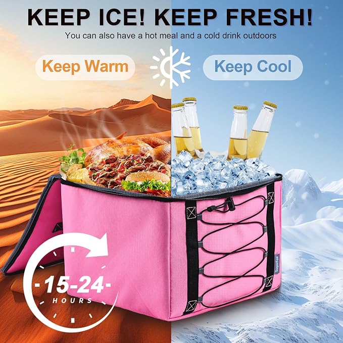 SugarFox Bold Color Block Trunk Organizer | 95L, 35"x13.8"x11.8" | Dedicated Shoe Storage & 26L Ice Pack | Foldable for SUV/Car/Jeep | Stylish Gift & Car Accessories for Men & Women - Pink-X212 - Image 2