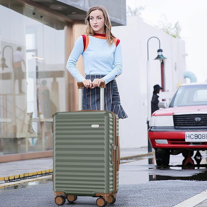 SHOWKOO Suitcase Hardside Expandable Luggage Set, Suitcase with Double Spinner Wheels TSA Lock 3 Piece Set Green (DB/TB/28in) - Image 2