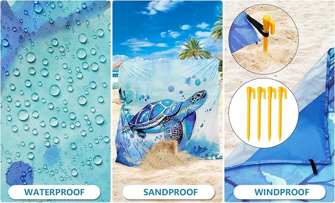 WIWIGO Beach Blanket Waterproof Sandproof Beach Mat 79" X 83"/10'x9'for 2-8 Adults Quick Drying Outdoor Picnic Mat Beach Accessories for Travel, Camping, Hiking - Image 3