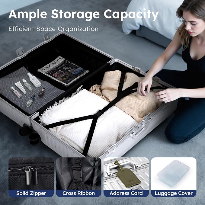 ALPHA CAMP 2 Piece Luggage Sets With Dual Layer Aluminum Frame, TSA Locks, 3-Layer PC 20" Carry-on 24" Checked Hardside Zipperless Suitcase Sets, Type-C USB Charging Port, Cup Holder - Image 8