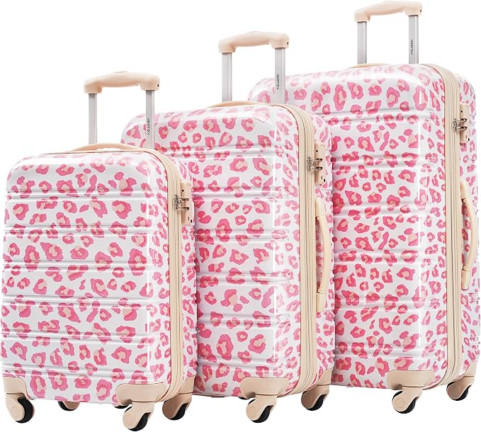 Merax Suitcase Set, Hardshell Luggage Sets 3 Piece with Spinner Wheels | Expandable Durable Suitcase with TSA Lock Lightweight 20" 24" 28", Pink Leopard by Merax