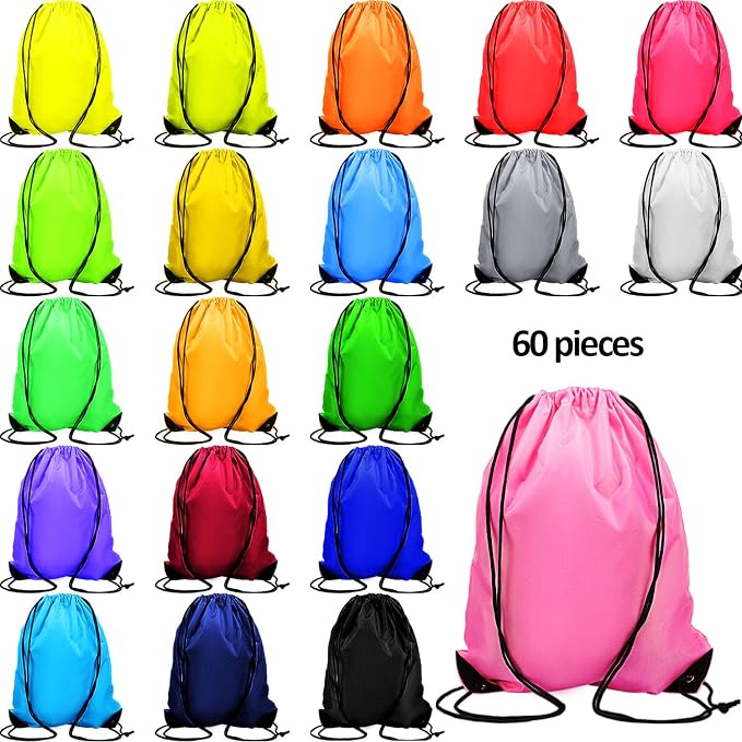 Shappy 60 Pieces Drawstring Backpack Bags Sports Drawstring Bags Bulk Nylon Cinch Bag for Gym Yoga Women Men Sports Outdoor(20 Mixed Colors) - Image 2