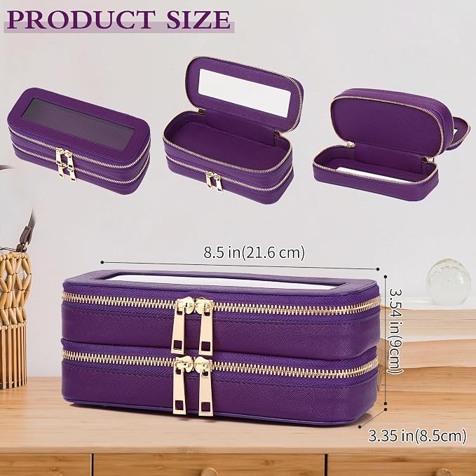 Double Layer Makeup Bag Makeup Brush Case Waterproof Travel Cosmetic & Toiletry Bag Purse Organizer and Car Essentials for Women (D.Purple, 2-Layer SLIM) - Image 4