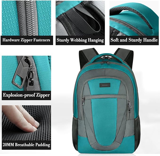 BIKROD Teal Backpack for Woman and Men, Travel Laptop School Backpack for Teens, Waterproof College Back Pack for 17.3 IN Laptop Backpack, Adult Business Computer Travel Backpack, - Image 2