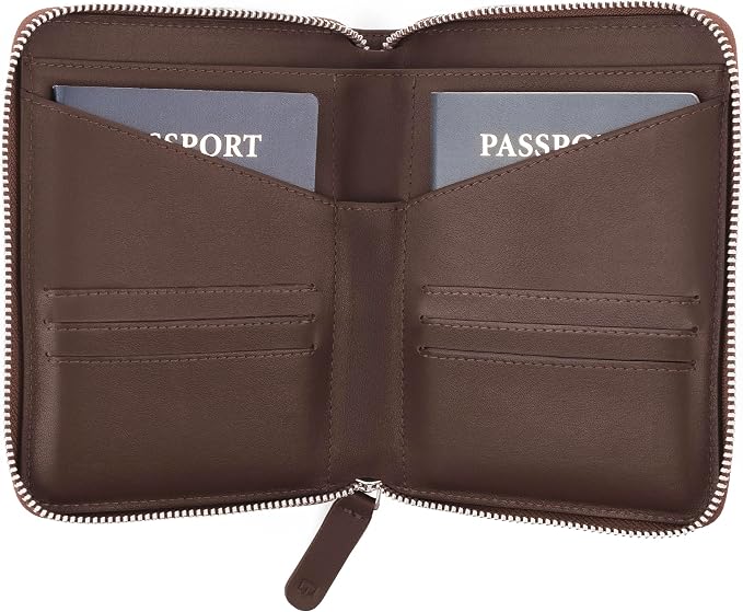 Full Grain Leather Passport Holder for 2 Passports - Dual Passport Holder and Travel Documents Organizer - RFID Travel Wallet for Couples - Dark Brown by Travaci