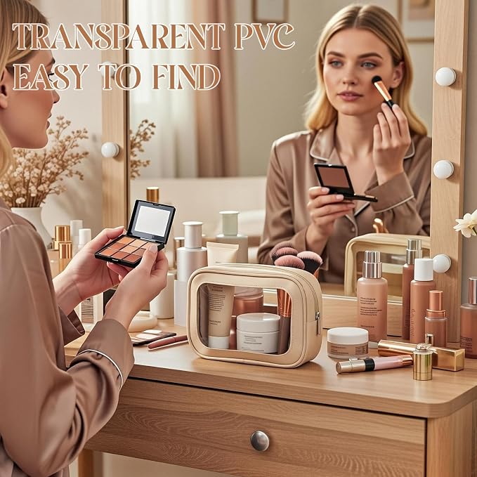 Abbylike 10 Pcs Clear Makeup Bags Bulk Tsa Approved Clear Toiletry Bags with Zipper PU Leather Waterproof Travel Makeup Organizer for Women Wedding Bridal DIY Gifts Bachelorette Party (Nude) - Image 6