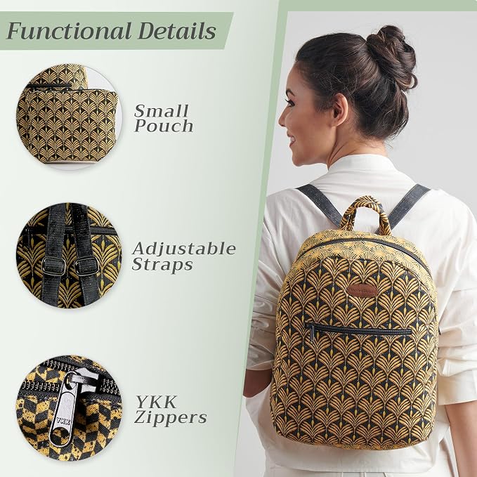 Maison d' Hermine Backpack for Women Men Cotton Shoulder Multipurpose Rucksack with Small Pouch Lightweight Multi Pocket Bag for Travel Work Beach Perfect for Spring Summer (Art Deco) - Image 4