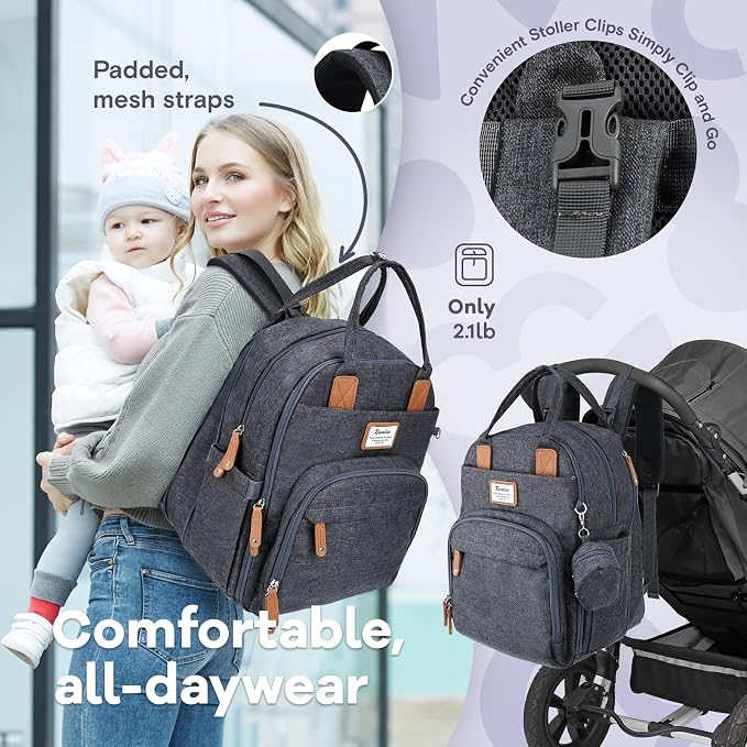 RUVALINO Diaper Bag Backpack-Expandable Baby Bag with up to 50% Capacity -Baby Essentials Bag with Changing Pad Insulated Bottle Holders & Pacifier Case, Waterproof, Dark Gray XL - Image 5