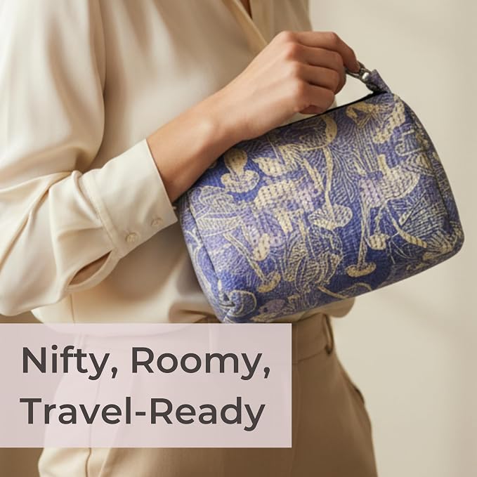 POPUPS Brand Large Makeup Bag with Zipper - Neoprene Machine Washable Travel Toiletry Cosmetic Organizer Pouch for Women (Print Shrooms Lilac) - Image 7