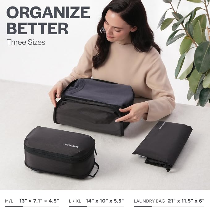 Aerotrunk Ultralight Compression Packing Cubes - Lightweight Travel Organizers for Suitcases and Luggage (3-Pack, Black) - Image 3