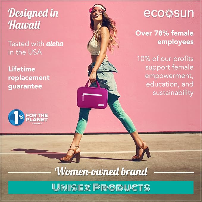 Eco Sun Hanging Travel Toiletry Bag — Designed in Hawaii — Water-resistant Travel Organizer for Bathroom Accessories (Magenta) - Image 4
