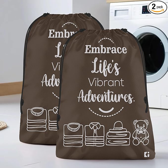 Kuber Industries Pack of 2 Cloth Storage Bag | Non-Woven Storage Organizer | Travel Pouches | Cloth Carrying Bag | Garments Cover for Laundry | Storage Organizer Bag for Clothing | Large | Brown by Kuber+Industries