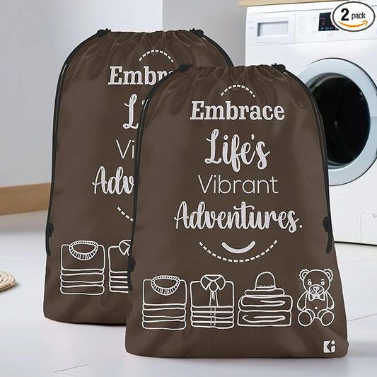 Kuber Industries Pack of 2 Cloth Storage Bag | Non-Woven Storage Organizer | Travel Pouches | Cloth Carrying Bag | Garments Cover for Laundry | Storage Organizer Bag for Clothing | Large | Brown by Kuber+Industries